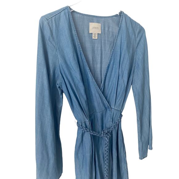 GUESS BELL-SLEEVE CHAMBRAY WRAP DRESS NWOT SIZE XS - Picture 3 of 10